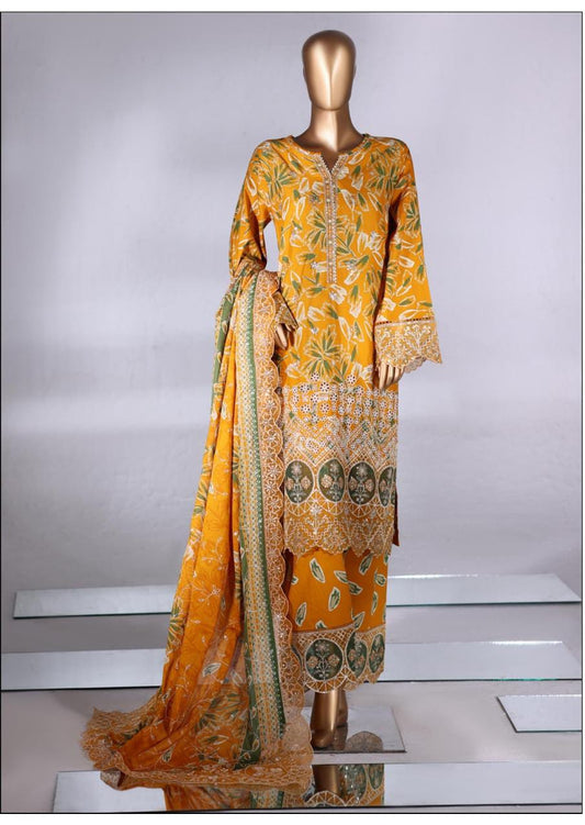 Bin Saeed | stitch 3 Pc Embroidered Lawn With Embroidered Dupatta