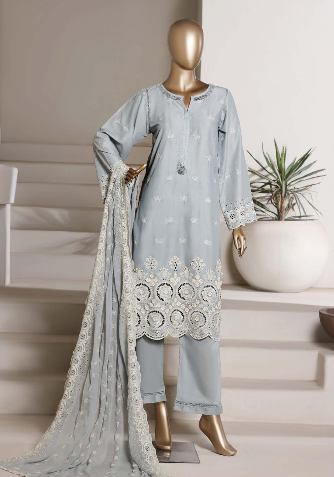 Sadabahar | Stitch 3 Pc Chikankari Laser 3D Work