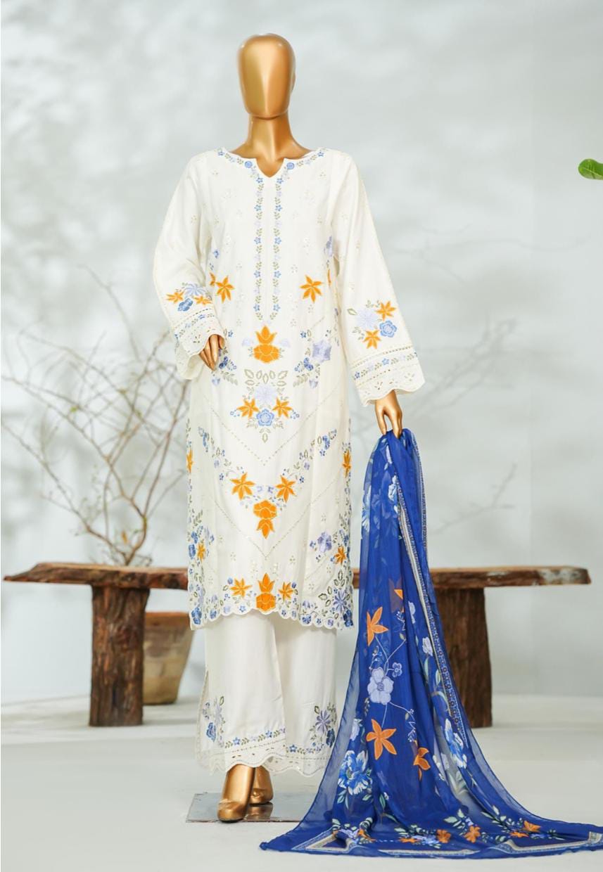 Bin Saeed | Stitch 3 Pc Embroidered Lawn With Printed Chiffon Dupatta