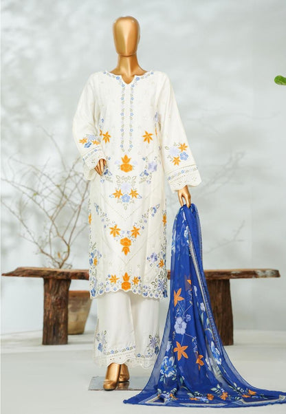Bin Saeed | Stitch 3 Pc Embroidered Lawn With Printed Chiffon Dupatta