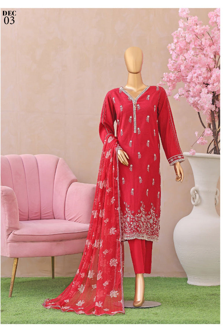 HZ DYNASTY | 3D Unstitch 3 Pc Embroidered Slub Lawn Collection