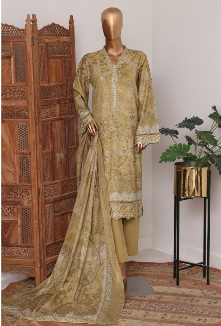 Bin Saeed | Stitch 3 Pc Embroidered Bell Bottom Lawn