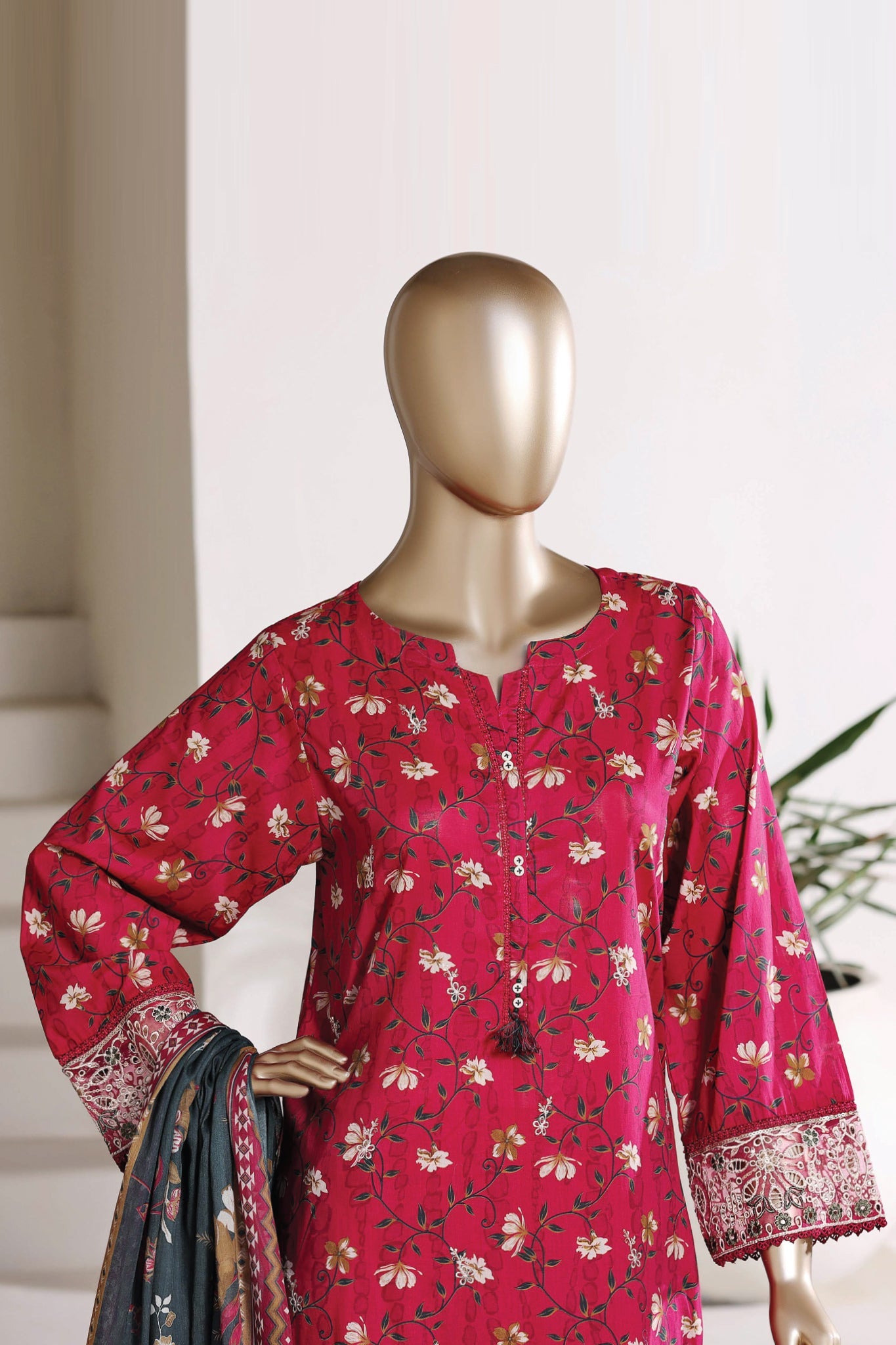 Sada Bahar | Stitched 3 Piece Festive Embroidered Lawn With Printed Dupatta
