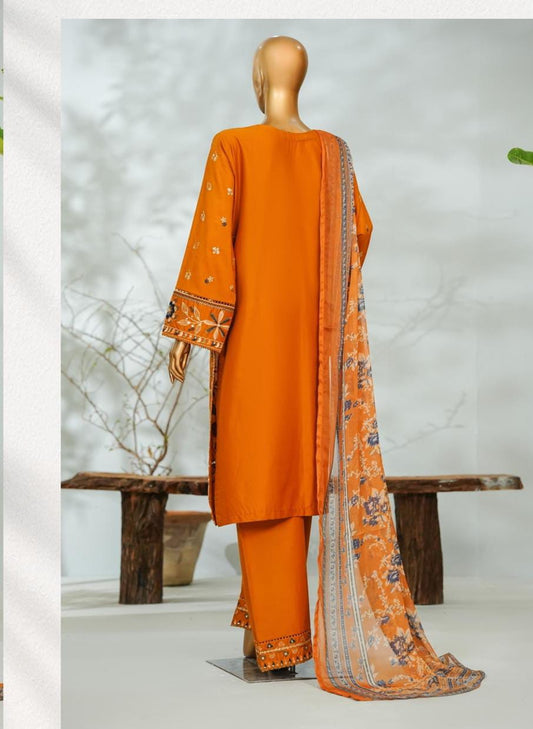 Bin Saeed | Stitch 3 Pc Embroidered Lawn With Printed Chiffon Dupatta