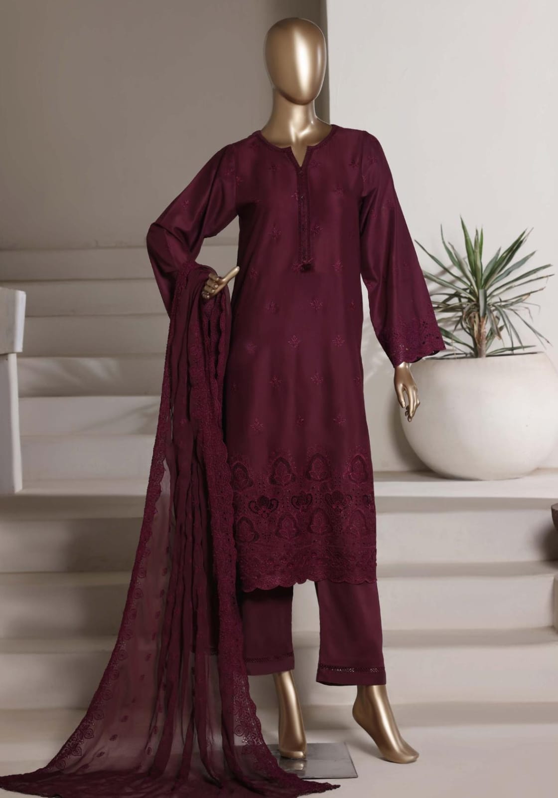 Sadabahar | Stitch 3 Pc Chikankari Laser 3D Work