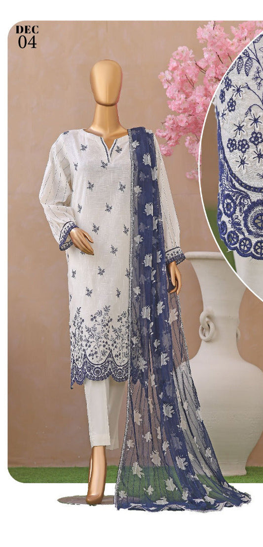 HZ DYNASTY | 3D Unstitch 3 Pc Embroidered Slub Lawn Collection