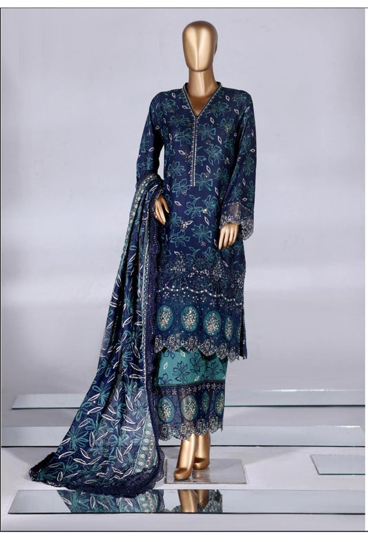 Bin Saeed | stitch 3 Pc Embroidered Lawn With Embroidered Dupatta