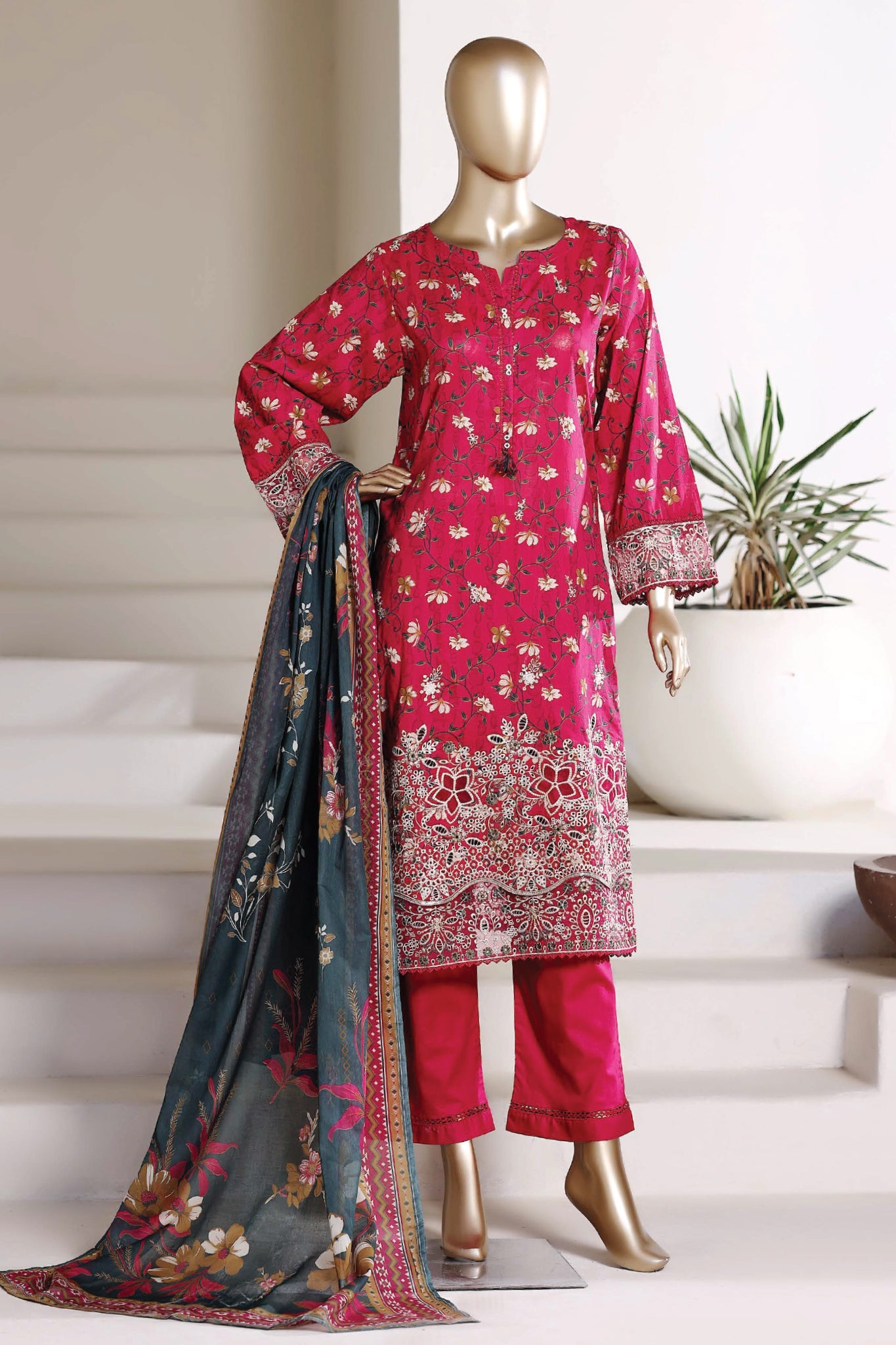 Sada Bahar | Stitched 3 Piece Festive Embroidered Lawn With Printed Dupatta