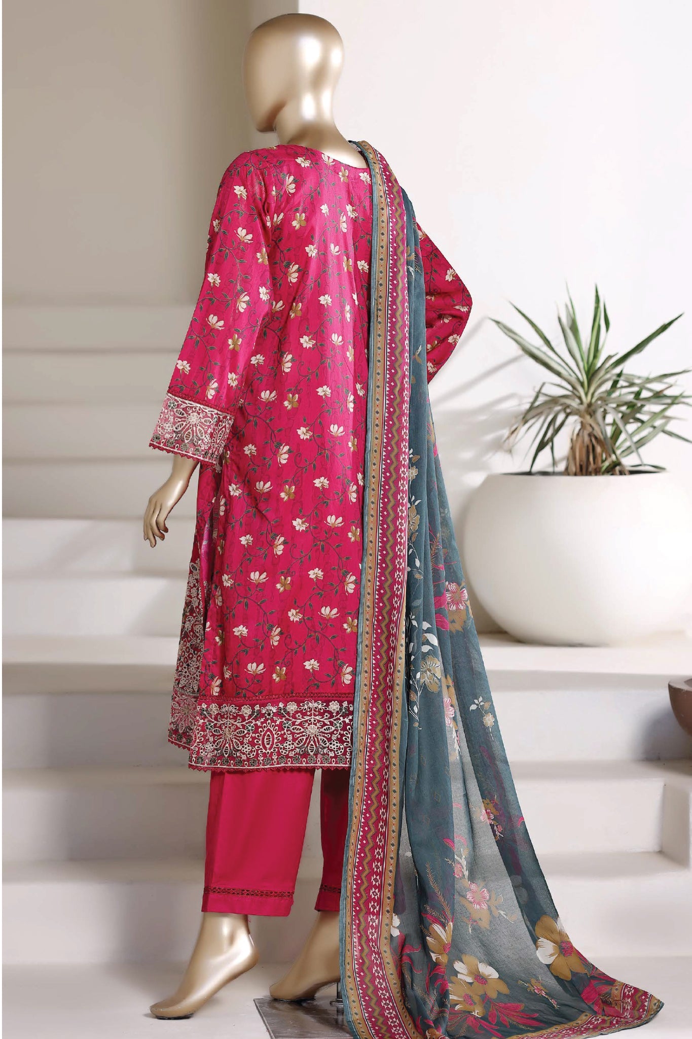 Sada Bahar | Stitched 3 Piece Festive Embroidered Lawn With Printed Dupatta