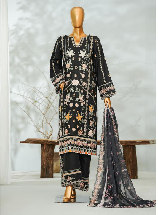 Bin Saeed | Stitch 3 Pc Embroidered Lawn With EmbroideredChiffon Dupatta