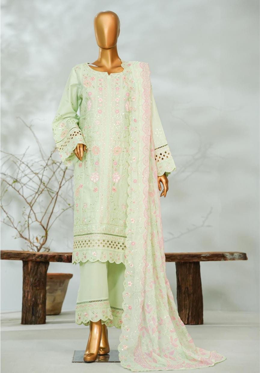 Bin Saeed | Stitch 3 Pc Embroidered Lawn With Printed Chiffon Dupatta