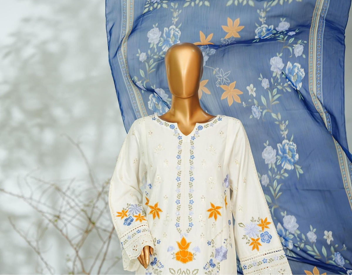 Bin Saeed | Stitch 3 Pc Embroidered Lawn With Printed Chiffon Dupatta