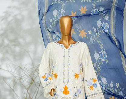 Bin Saeed | Stitch 3 Pc Embroidered Lawn With Printed Chiffon Dupatta