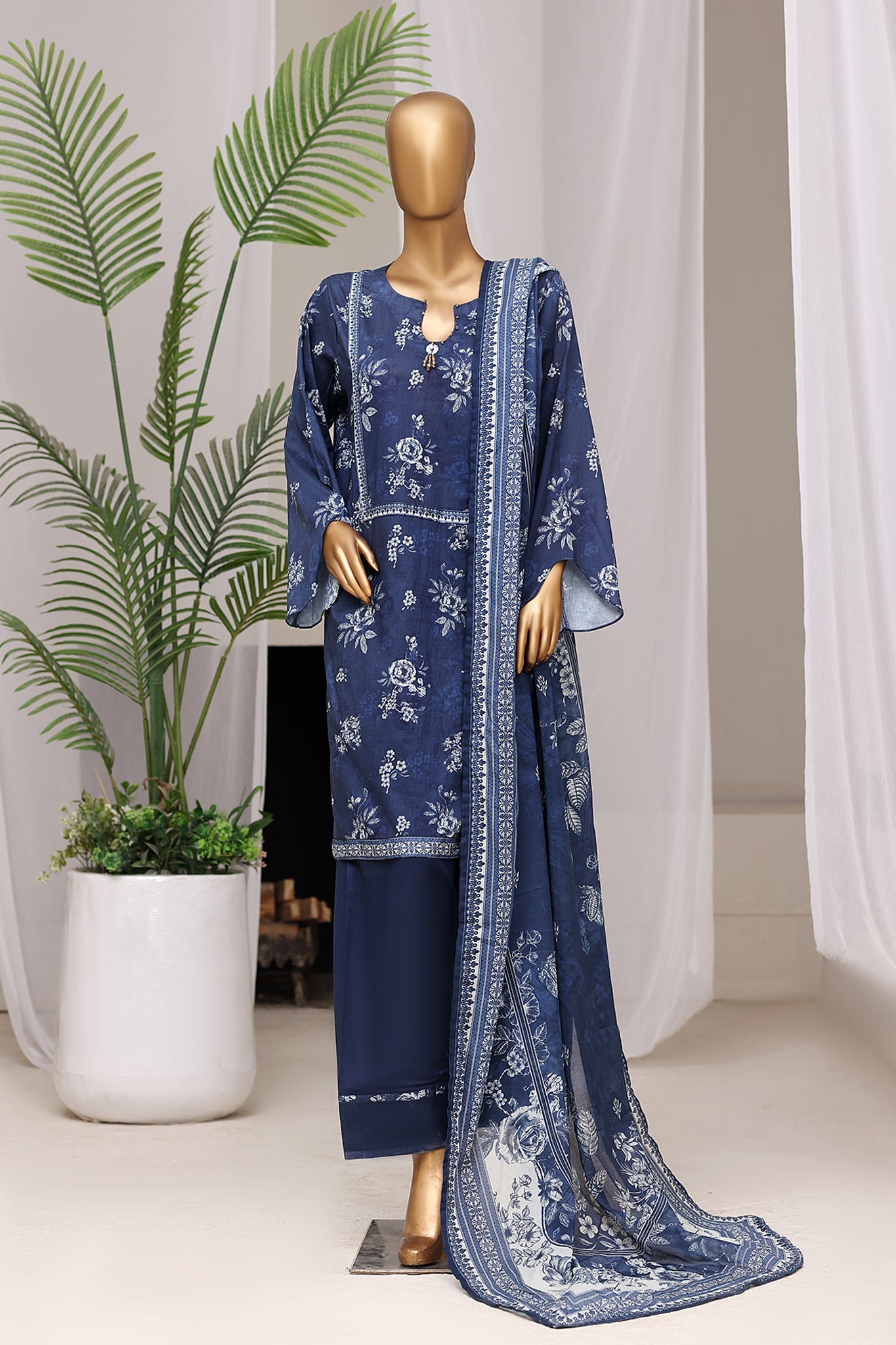 Bin Saeed | Stitch 3 Pc Printed Lawn With Farshi shalwar