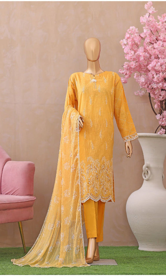 HZ DYNASTY | 3D Unstitch 3 Pc Embroidered Slub Lawn Collection