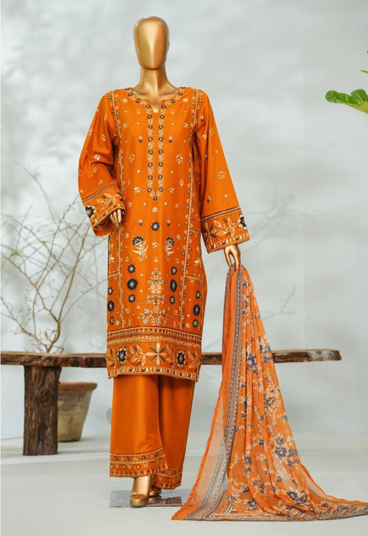 Bin Saeed | Stitch 3 Pc Embroidered Lawn With Printed Chiffon Dupatta