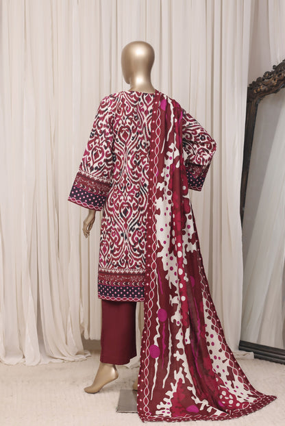 Sada Bahar maroon printed khaddar suit back view
