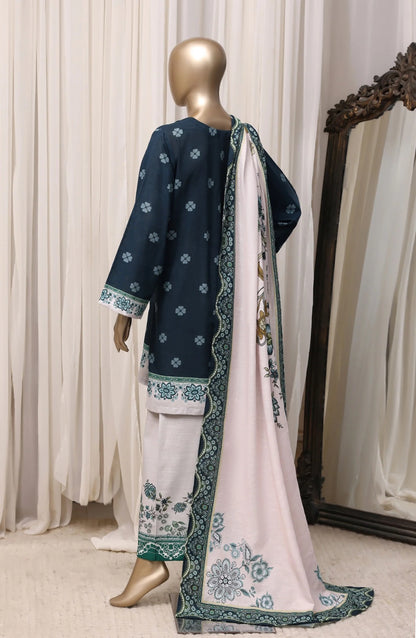 Sada Bahar Navy Blue & Blush Pink stitched printed khaddar 3-piece suit, back view