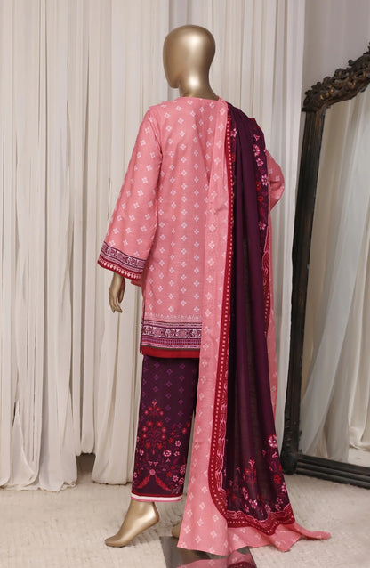 Sada Bahar Coral Pink & Maroon stitched printed khaddar 3-piece suit, back view