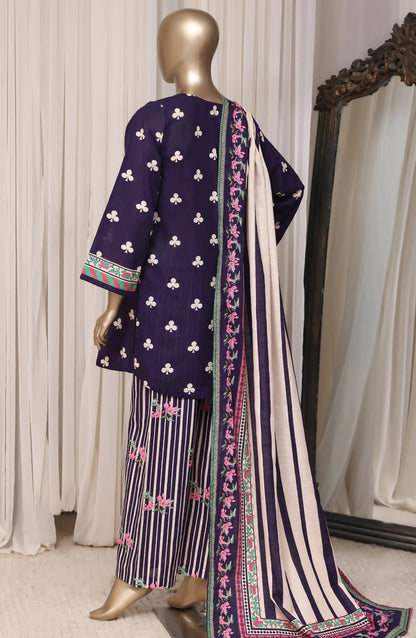 Sada Bahar Deep Purple & Ivory stitched printed khaddar 3-piece suit, back view