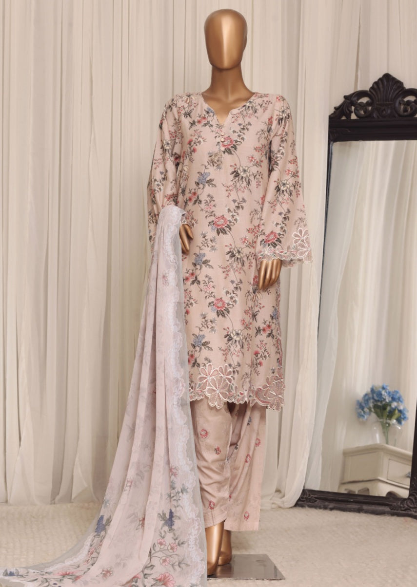 Sada Bahar Raya Blush Beige stitched embroidered cotton suit — back view