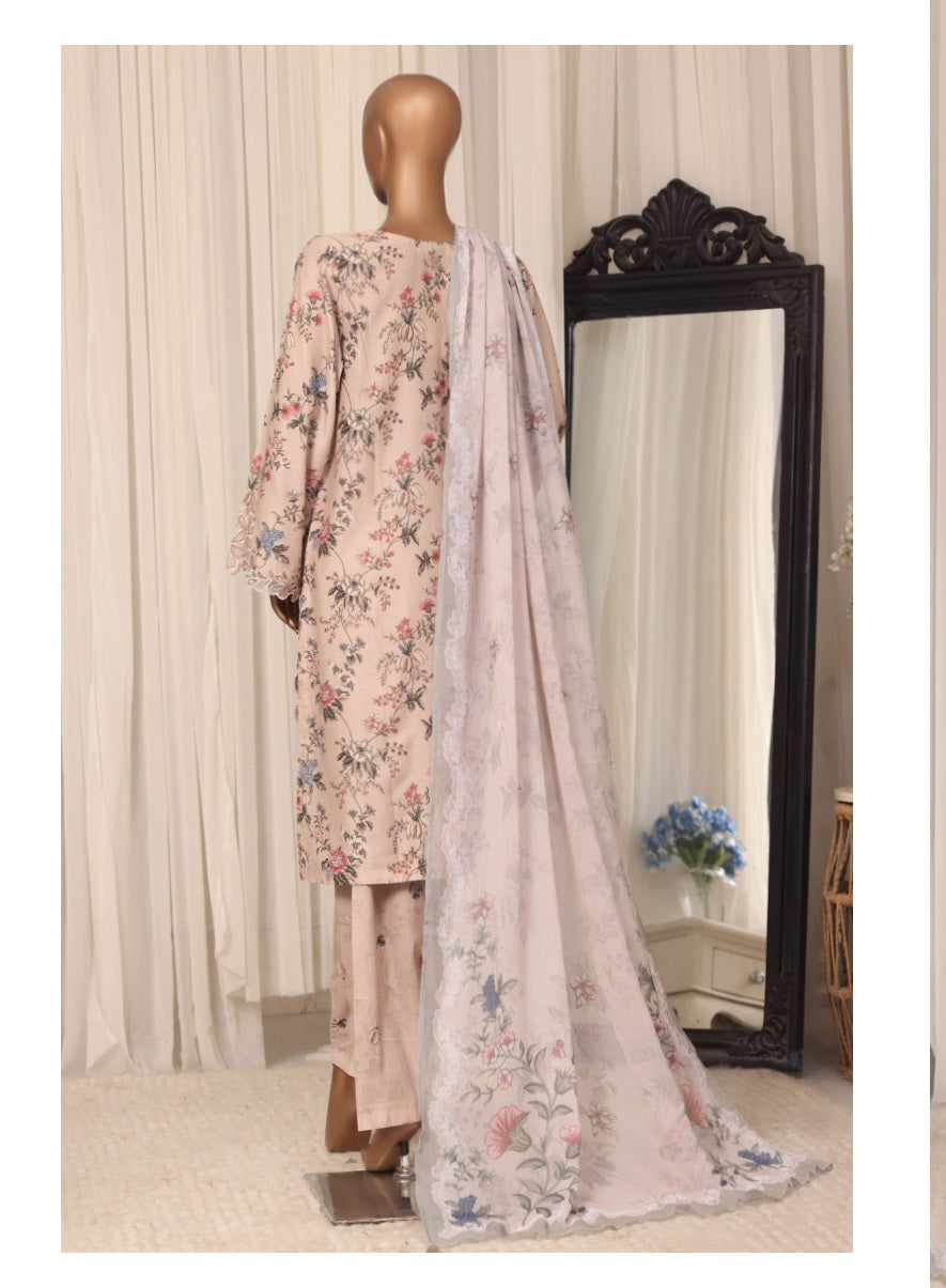 Sada Bahar Raya Blush Beige stitched embroidered cotton suit — full outfit front view