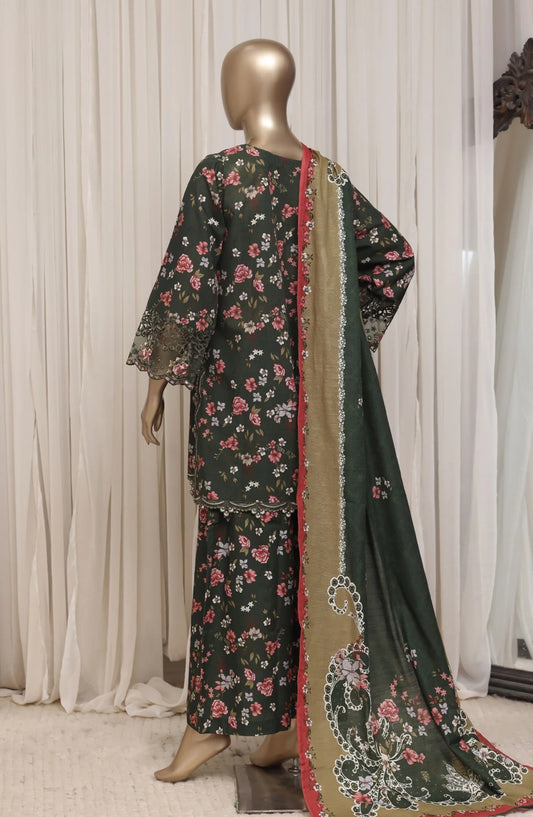 Sada Bahar Raya dark green floral embroidered khaddar suit back view
