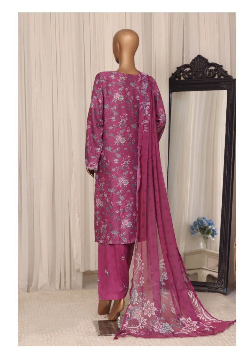 Sada Bahar Raya Magenta stitched embroidered cotton suit — back view