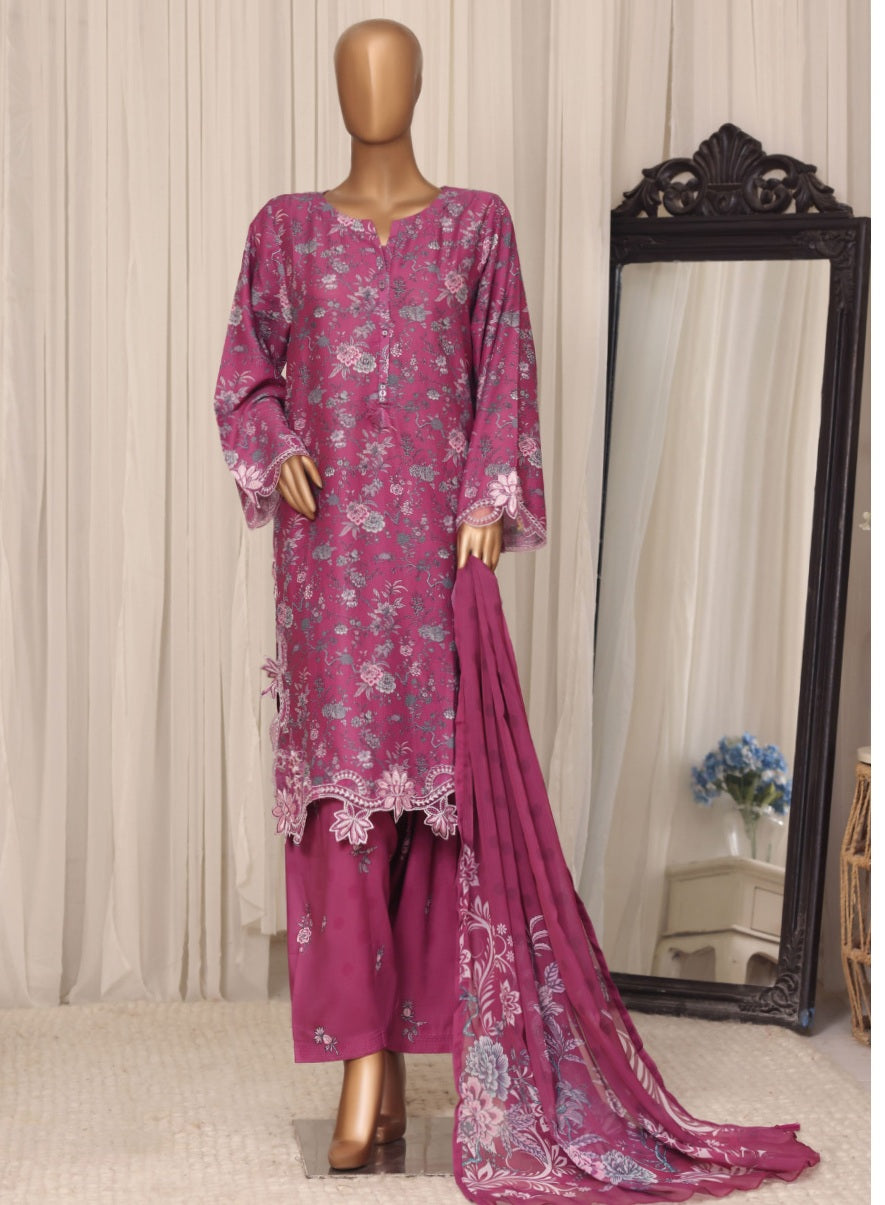 Sada Bahar Raya Magenta stitched embroidered cotton suit — full outfit front view