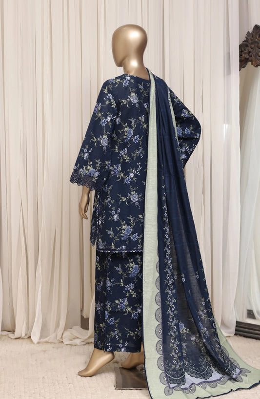 Sada Bahar Raya navy blue floral embroidered khaddar suit back view