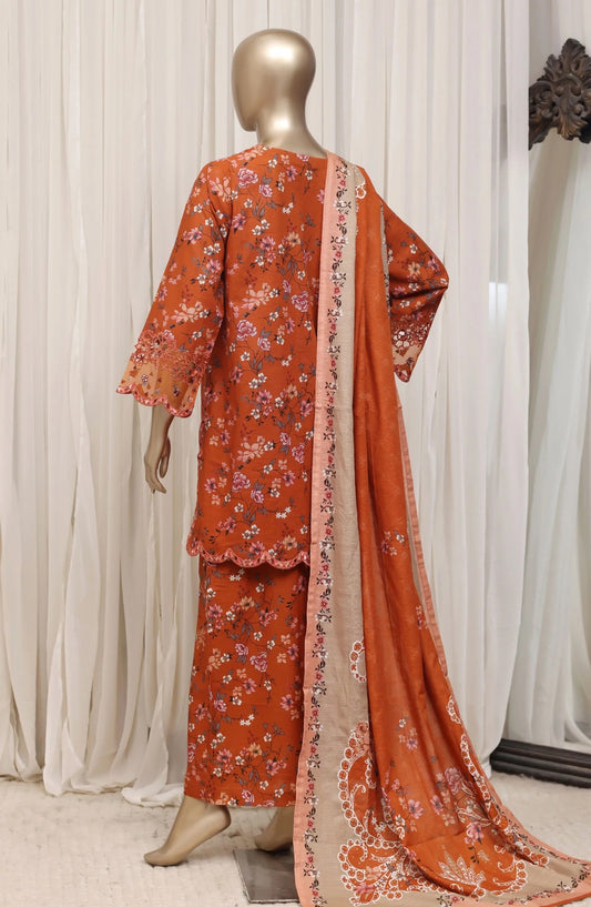 Sada Bahar Raya orange floral embroidered khaddar suit back view