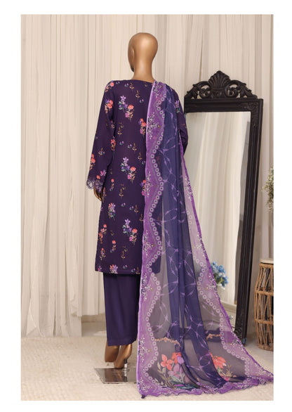 Sada Bahar Raya Deep Purple stitched embroidered cotton suit — back view