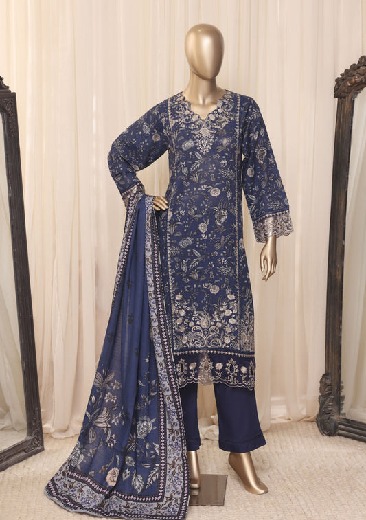 Sada Bahar Signature navy blue embroidered khaddar complete front outfit on mannequin