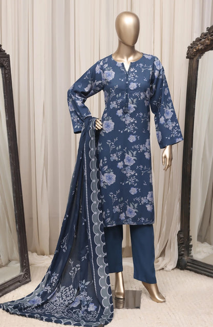 Sadabahar Navy Blue printed linen stitched 3 piece suit - front view