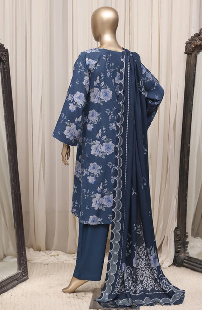 Sadabahar Navy Blue printed linen stitched 3 piece suit - back view