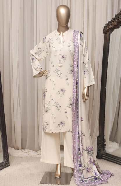 Sadabahar Off White printed linen stitched 3 piece suit - front view
