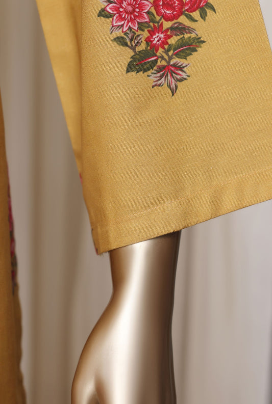 Sadabahar mustard yellow suit fabric detail
