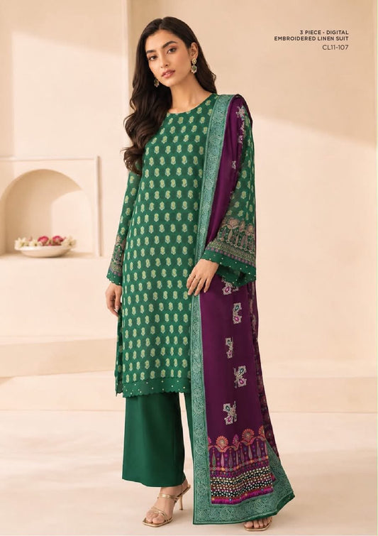 Sapphire 3 Piece Digital Printed Embroidered Linen Suit | CL11-107 - BarerahFabrics