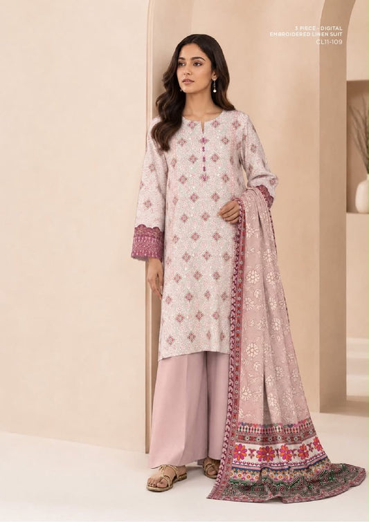Sapphire 3 Piece Digital Printed Embroidered Linen Suit | CL11-109 - BarerahFabrics