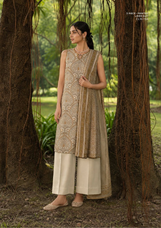 SAPPHIRE unstitched printed linen suit CL16-154, Taupe Beige