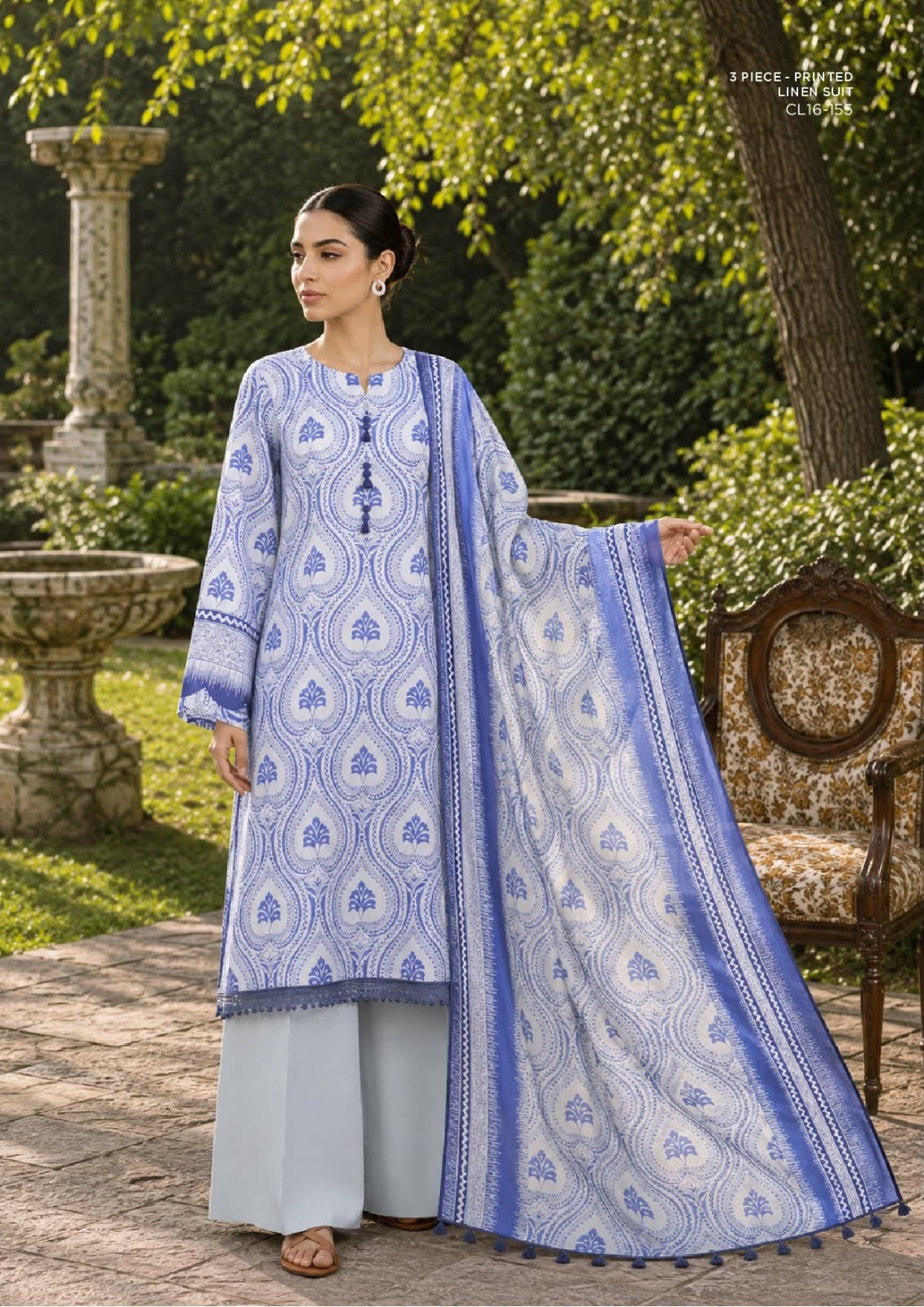 SAPPHIRE unstitched printed linen suit CL16-155, Periwinkle Blue