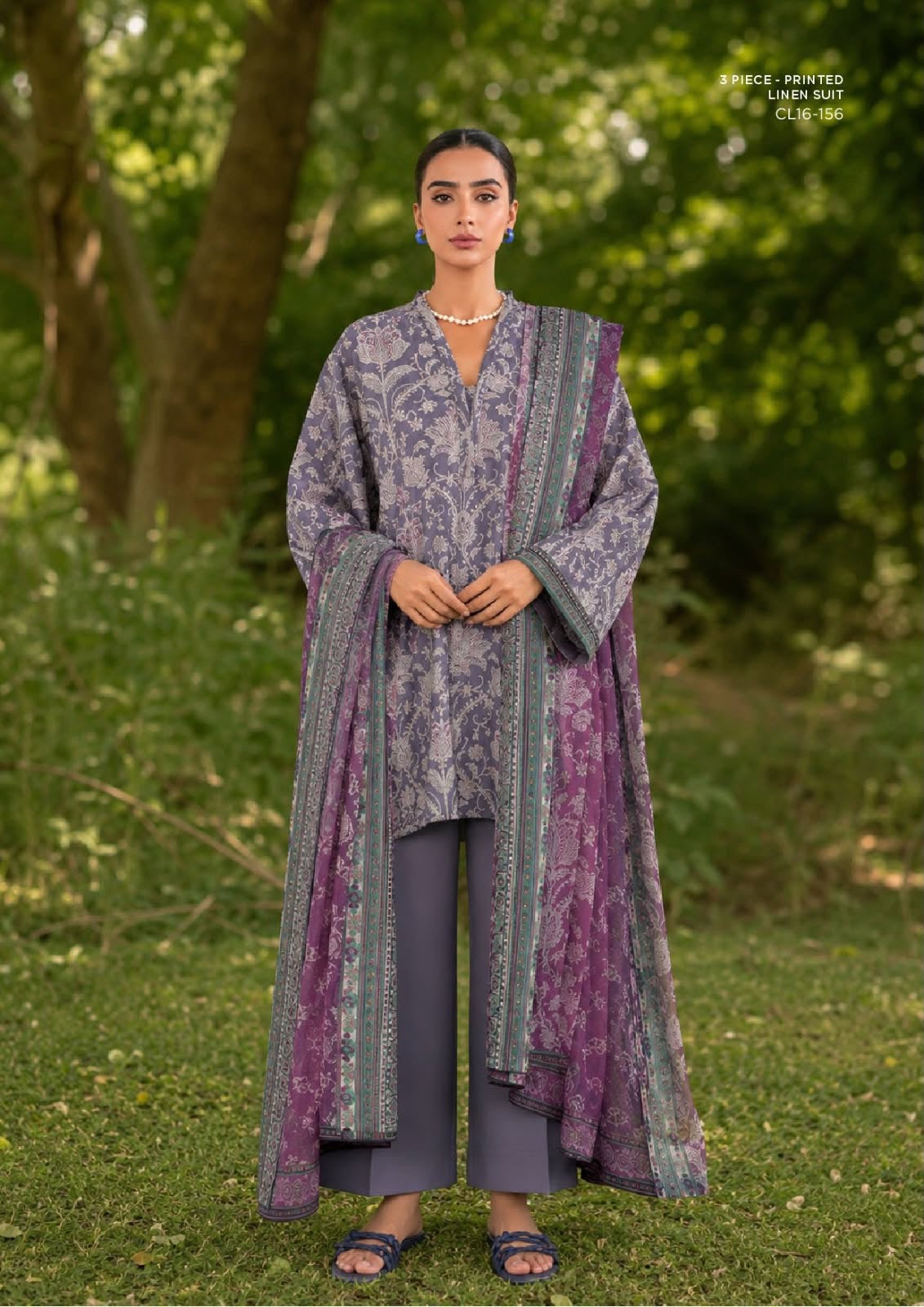SAPPHIRE unstitched printed linen suit CL16-156, Lavender Plum