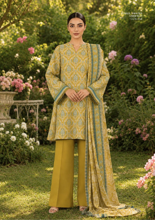 SAPPHIRE unstitched printed linen suit CL16-158, Mustard Teal