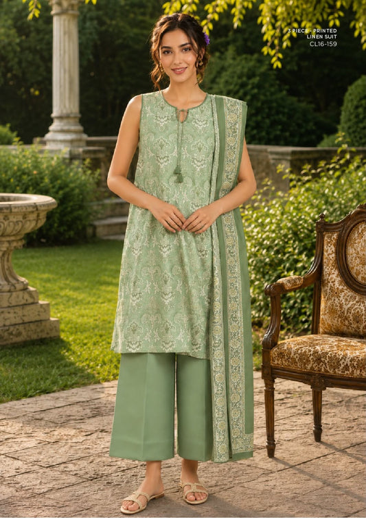 SAPPHIRE unstitched printed linen suit CL16-159, Sage Green