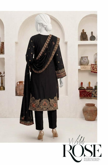 Al Boutique Centre | Panna | Unstitched Heavy Embroidered 3Pc Fancy Marina Dhanak With Shawl | Volume 04 - Black image 3
